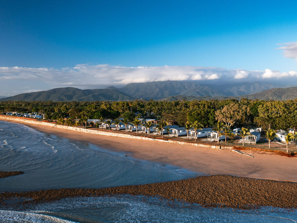 Aerial photo of the beachfront at Tasman Holiday Parks Rollingstone