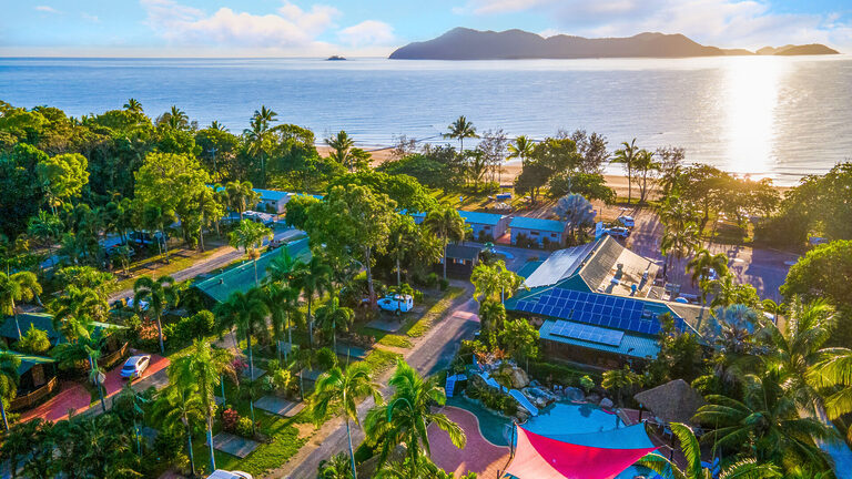 South Mission Beach holiday park aerial overlooking Dunk Island