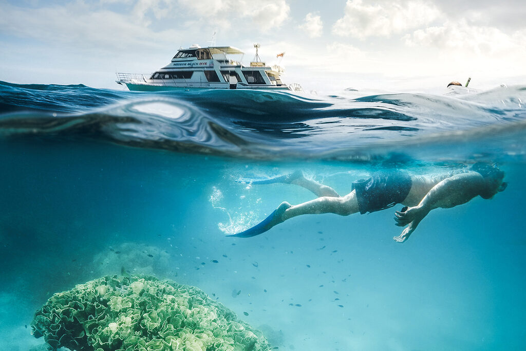 Underwater view of man snorkelling