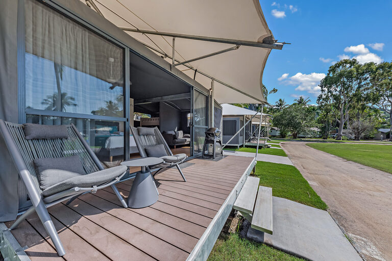 Airlie Beach Glamping Tent front balcony | Tasman Holiday Parks