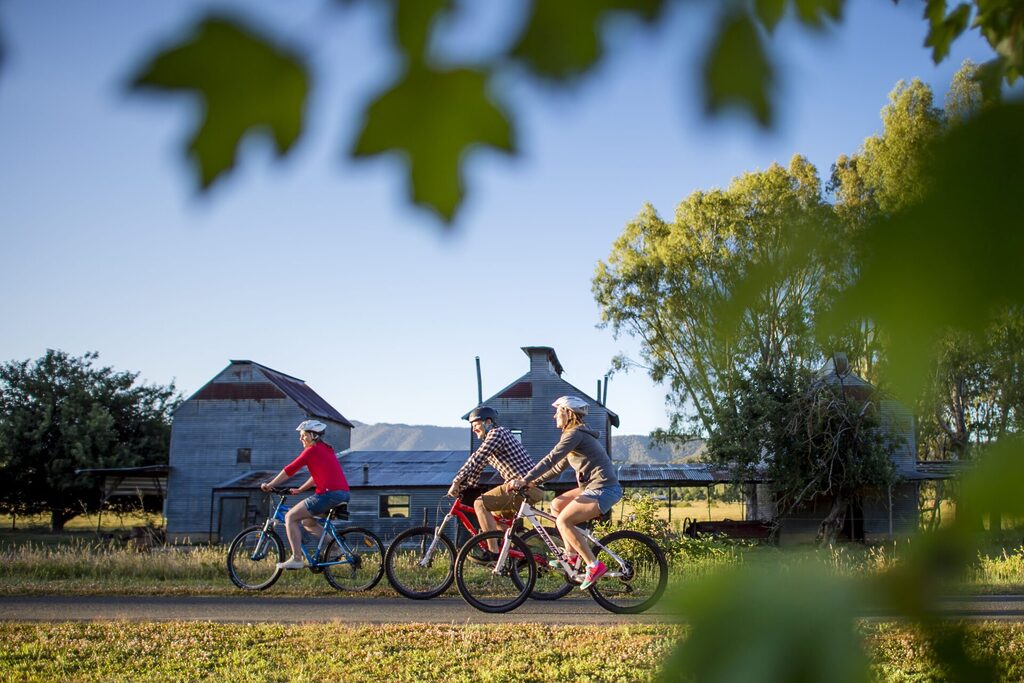 Adult and children bike riding | Tasman Holiday Parks Bright