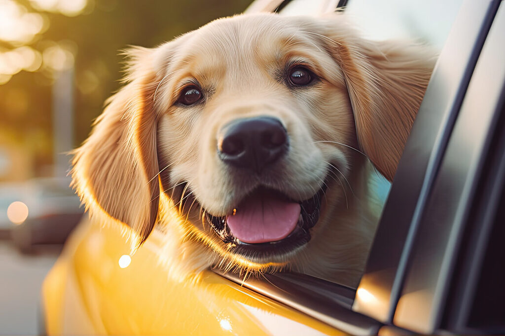 Cute dog looking from car window