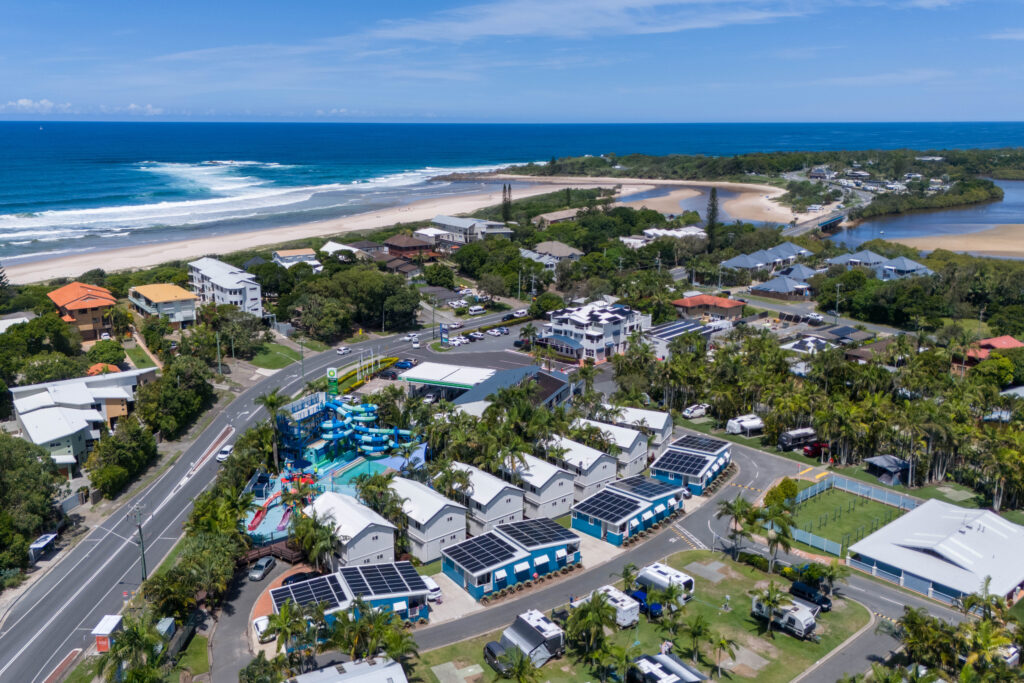 North Star Hastings Point aerial photo showing caravan park, creek and river | Tasman Holiday Parks North Star