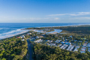 North Star Hastings Point aerial photo showing caravan park, creek and river | Tasman Holiday Parks North Star