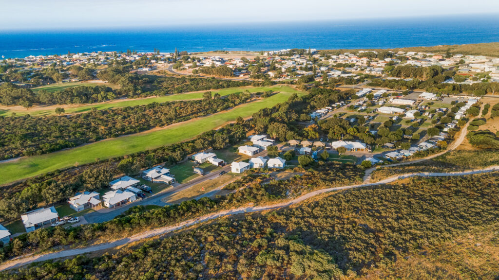 Tasman Holiday Parks - Ledge Point aerial view.
