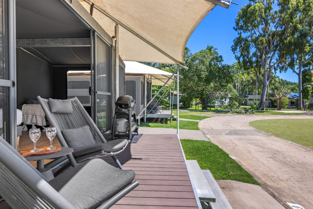 Glamping Tent Front Deck | Tasman Holiday Parks - Airlie Beach