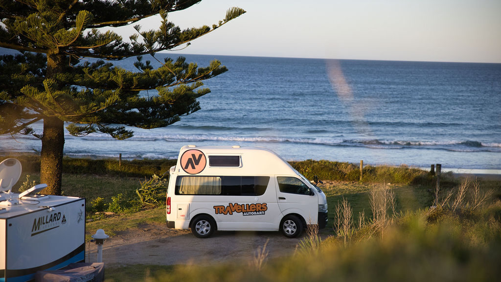 Travel van at Papamoa Beach